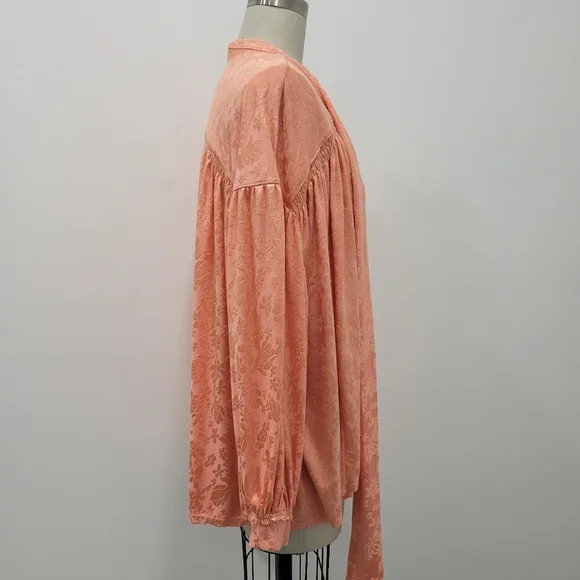 Free People Lucca Tie Neck Jacquard Coral Blouse Size S Nwot - Picture 4 of 11